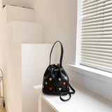 Love Heart Embroidered Crossbody Bag Leather Shoulder Purse Tote Handbag