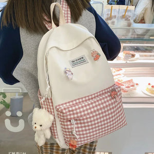 Plaid College Backpack for Women Student