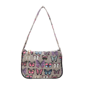 Daisy Butterfly Plaid Canvas Shoulder Bag Vintage Mini Handbag