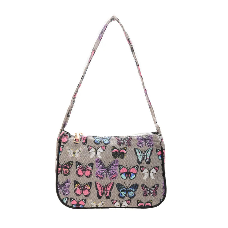 Daisy Butterfly Plaid Canvas Shoulder Bag Vintage Mini Handbag