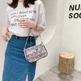 Daisy Butterfly Plaid Canvas Shoulder Bag Vintage Mini Handbag