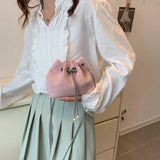 Women Diamonds Bucket Bag Pink Crossbody Chain Messenger Bag
