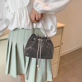 Women Diamonds Bucket Bag Pink Crossbody Chain Messenger Bag