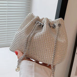 Women Diamonds Bucket Bag Pink Crossbody Chain Messenger Bag