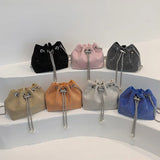 Women Diamonds Bucket Bag Pink Crossbody Chain Messenger Bag