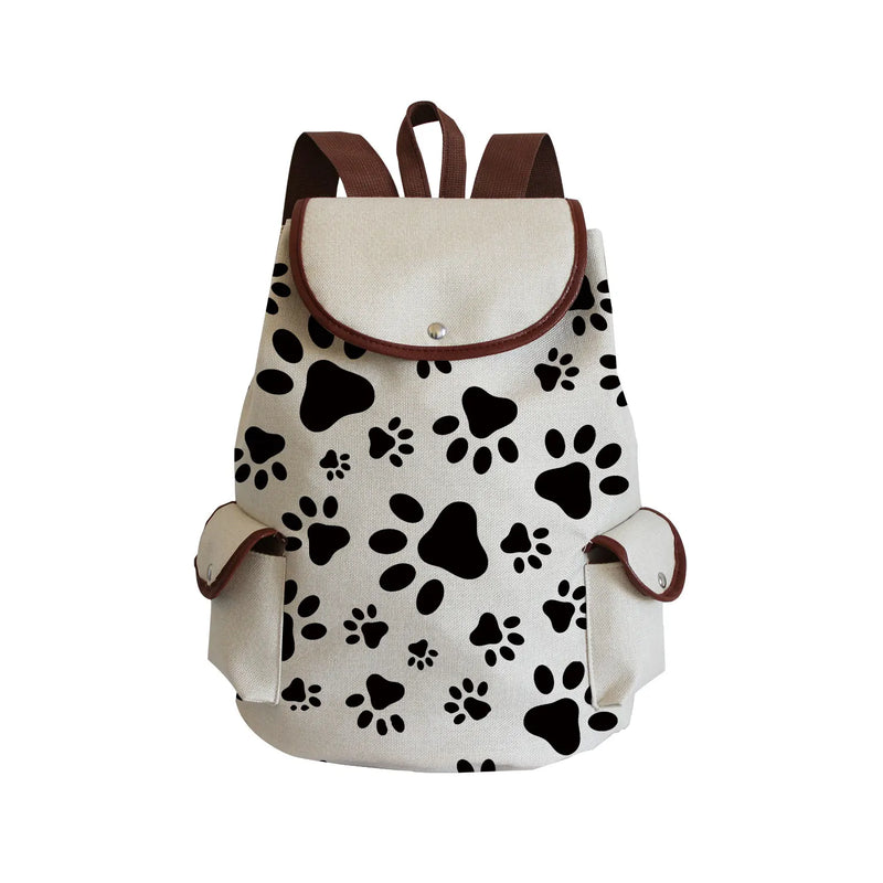 Dog Paws Printed Handbags Love Dogs Linen Backpack