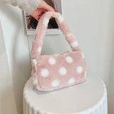 Women Dot Print Shoulder Bags Female Winter Plush Underarm Bags