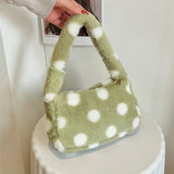 Women Dot Print Shoulder Bags Female Winter Plush Underarm Bags