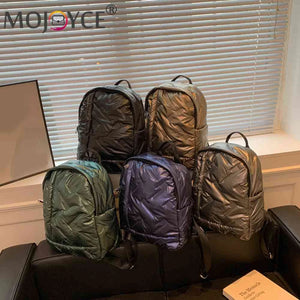 Women Down Cotton School Bags Solid Waterproof Female Student Backpack