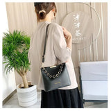 Women Shoulder Bag PU Leather Wild Solid Bucket Crossbody Pack Strap Handbag