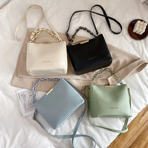 Women Shoulder Bag PU Leather Wild Solid Bucket Crossbody Pack Strap Handbag