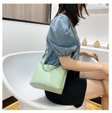 Women Shoulder Bag PU Leather Wild Solid Bucket Crossbody Pack Strap Handbag