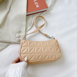 Women Geometric PU Leather Shoulder Handbag Checker Pattern Underarm Bag