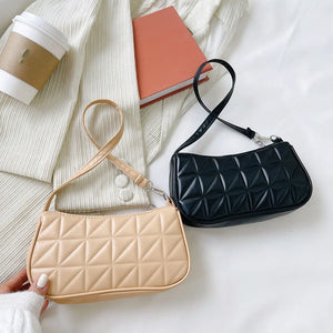 Women Geometric PU Leather Shoulder Handbag Checker Pattern Underarm Bag