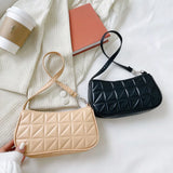Women Geometric PU Leather Shoulder Handbag Checker Pattern Underarm Bag