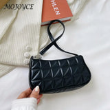 Women Geometric PU Leather Shoulder Handbag Checker Pattern Underarm Bag