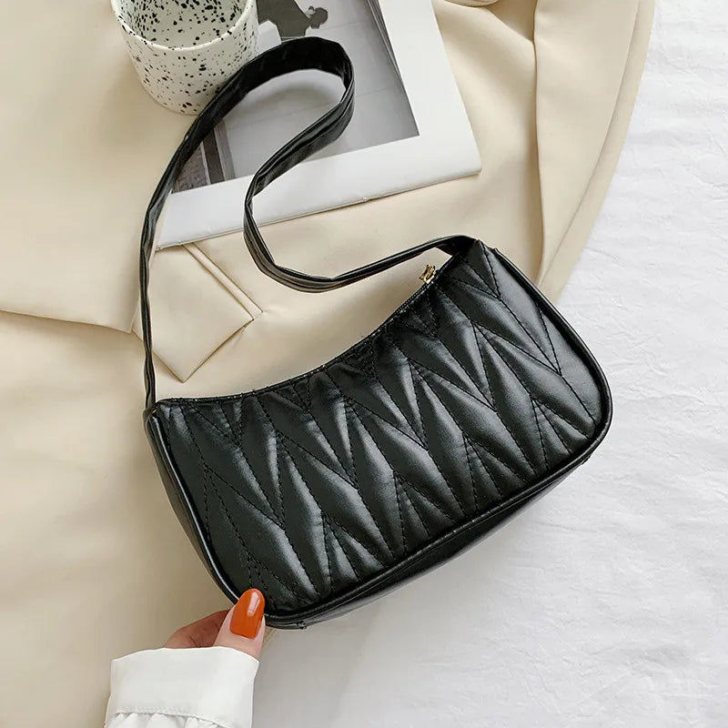Geometric PU Leather Shoulder Handbag Checker Pattern Underarm Bag