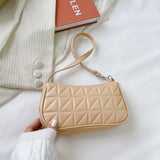 Women Geometric PU Leather Shoulder Handbag Checker Pattern Underarm Bag