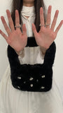 Faux Fur Handbags Rhinestone Totes Girl Plush Bags
