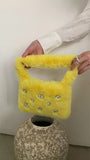 Faux Fur Handbags Rhinestone Totes Girl Plush Bags