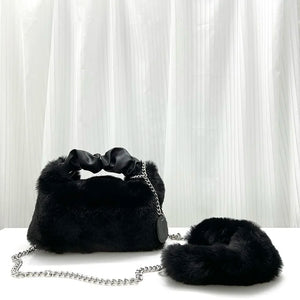 Faux Fur Handle Handbag Small Purse Tote Girls Crossbody Bag