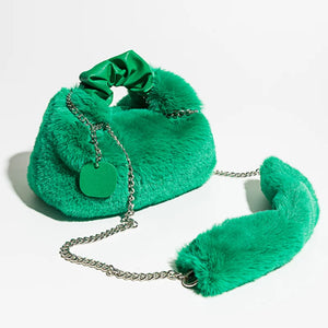 Faux Fur Handle Handbag Small Purse Tote Girls Crossbody Bag