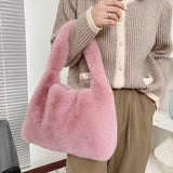 Soft Plush Faux Fur Tote Bag with Zipper