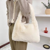 Soft Plush Faux Fur Tote Bag with Zipper