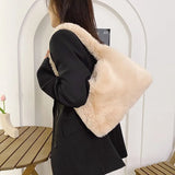 Soft Plush Faux Fur Tote Bag with Zipper
