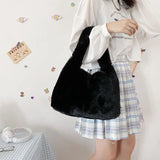 Soft Plush Faux Fur Tote Bag with Zipper