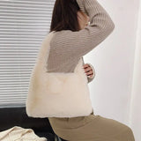 Soft Plush Faux Fur Tote Bag with Zipper