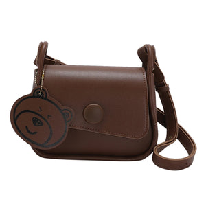 Women Tote Bag Portable PU Leather Hand Bag Lightweight with Bear Pendant