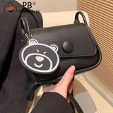 Women Tote Bag with Bear Pendant PU Leather Soft Solid for Vacation