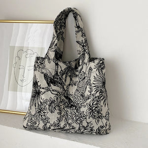 Women Forest Jacquard Canvas Shoulder Shopping Bag Casual Ladies Large Capacity