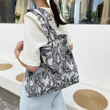 Women Forest Jacquard Canvas Shoulder Shopping Bag Casual Ladies Large Capacity