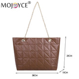 Women Grid Embroidery Thread Quilted Handbag Lady Casual Solid PU Leather Thin C