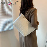 Women Grid Embroidery Thread Quilted Handbag Lady Casual Solid PU Leather Thin C