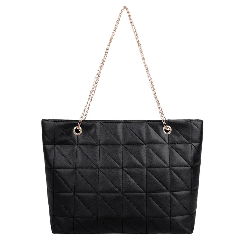 Women Grid Embroidery Thread Quilted Handbag Lady Casual Solid PU Leather Thin C