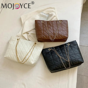 Women Grid Embroidery Thread Quilted Handbag Lady Casual Solid PU Leather Thin C