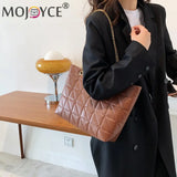 Women Grid Embroidery Thread Quilted Handbag Lady Casual Solid PU Leather Thin C