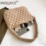 Women Tote Bag Cotton-padded Down Quilted Rhombic Lattice for Winter