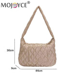Women Tote Bag Cotton-padded Down Quilted Rhombic Lattice for Winter