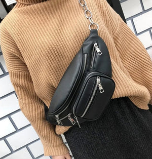 Faux Leather Waist Bag Cell Phone Belt Bag for Women
