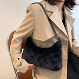 Soft Plush Rhombus Handbag for Women Lightweight Underarm Bag