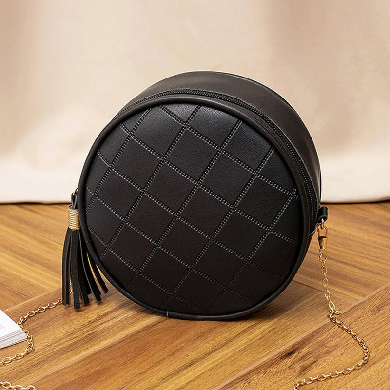 Mini Round Tassel Messenger Bag Small Crossbody Purse Handbag