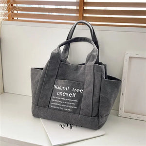 Women Canvas Tote Bag Print Large Shoulder Bag Retro Shopping Beach Bag