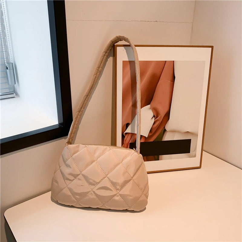 Quilted Cotton-Padded Handbag for Autumn Winter