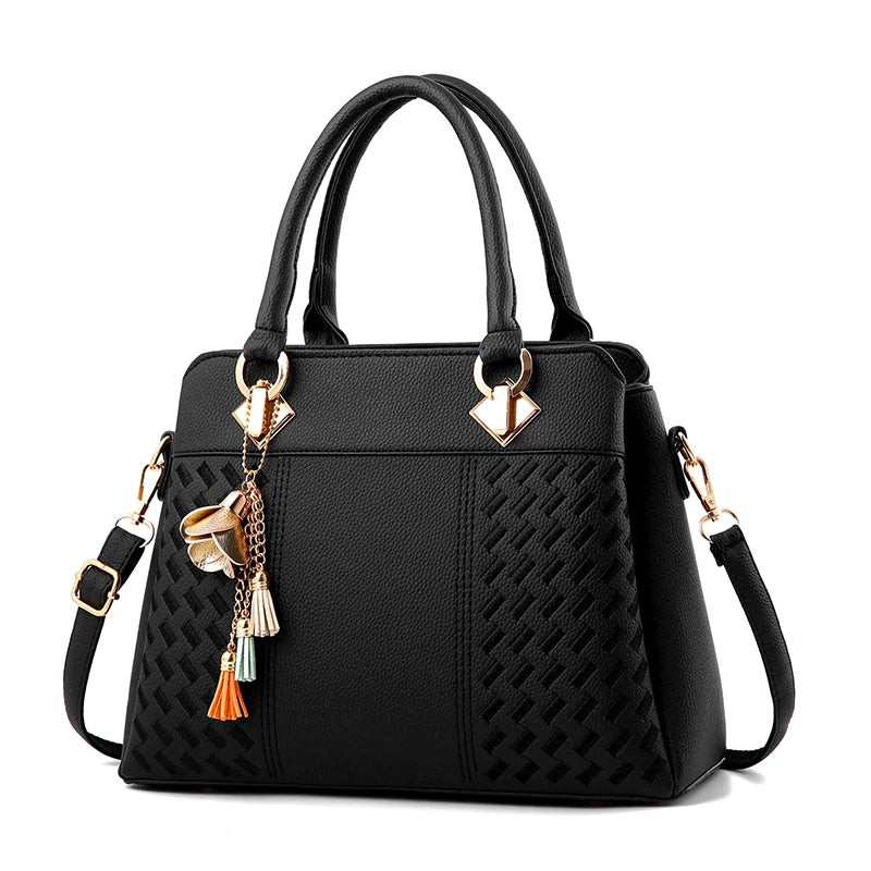 Women Handbags Tassel PU Leather Totes Bag Top-handle Embroidery Crossbody Bag