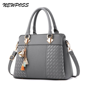 Women Tassel PU Leather Totes Embroidery Crossbody Bag