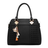 Women Tassel PU Leather Totes Embroidery Crossbody Bag